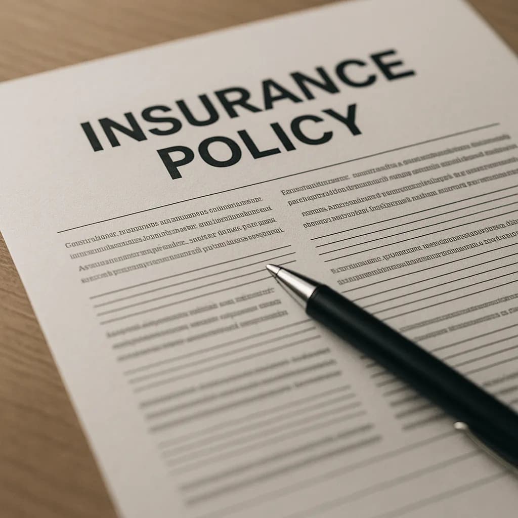 Insurance policy document on desk with pen ready for signing